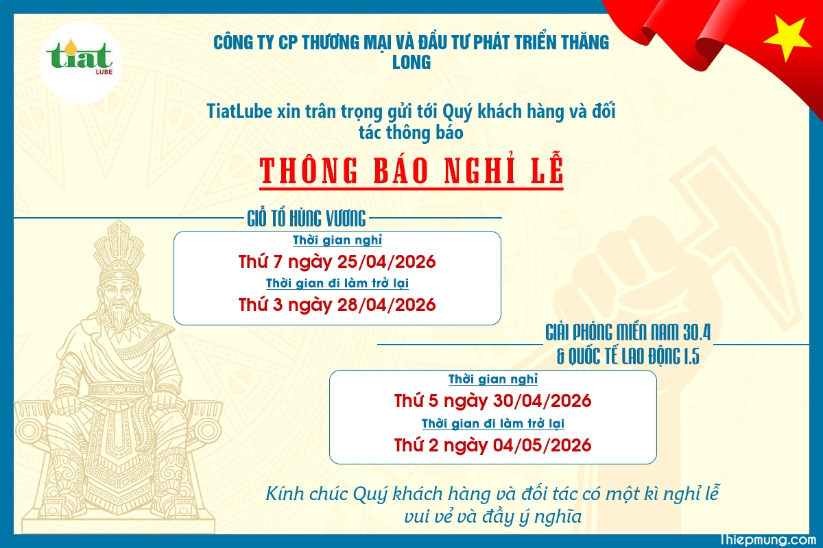 THÔNG BÁO NGHỈ LỄ GIỖ TỔ HÙNG VƯƠNG VÀ NGÀY GIẢI PHÓNG MIỀN NAM & QUỐC TẾ LAO ĐỘNG